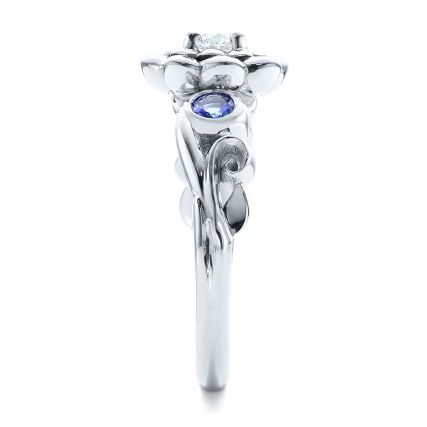 Platinum Platinum Custom Flower Top Diamond And Tanzanite Engagement Ring - Side View - 101949