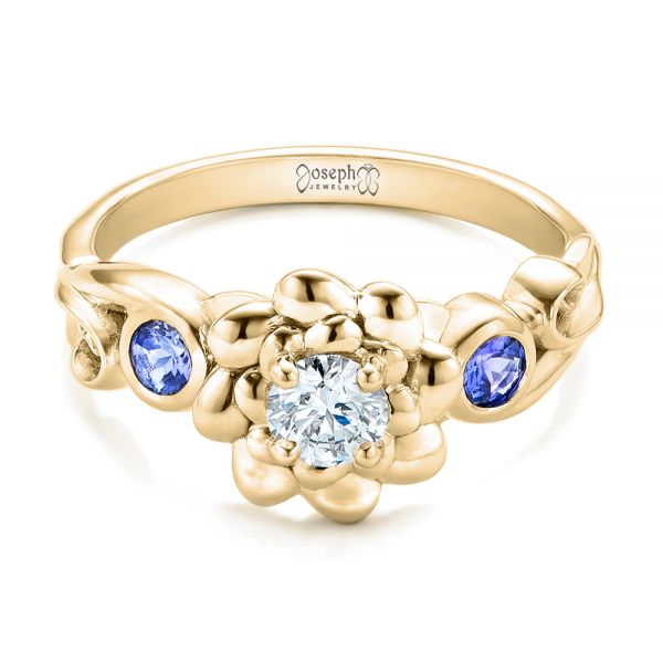 14k Yellow Gold 14k Yellow Gold Custom Flower Top Diamond And Tanzanite Engagement Ring - Flat View - 101949