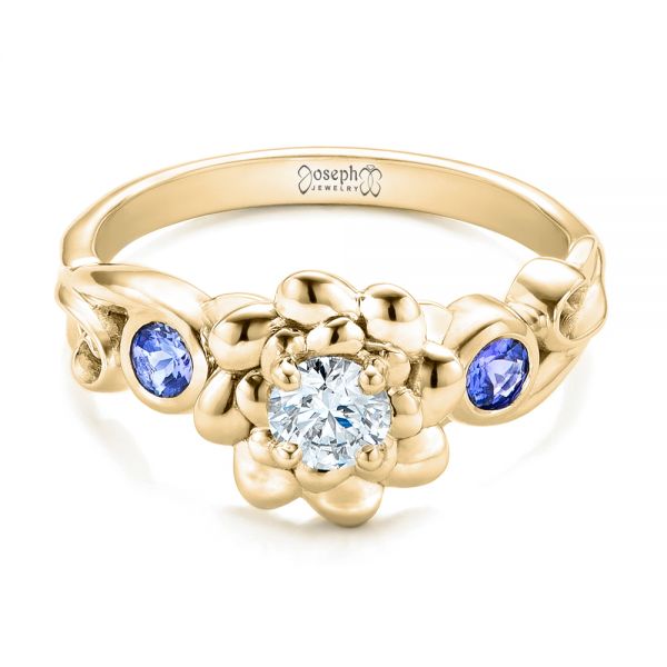 14k Yellow Gold 14k Yellow Gold Custom Flower Top Diamond And Tanzanite Engagement Ring - Flat View -  101949