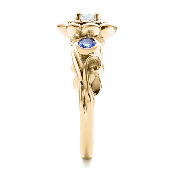 14k Yellow Gold 14k Yellow Gold Custom Flower Top Diamond And Tanzanite Engagement Ring - Side View - 101949