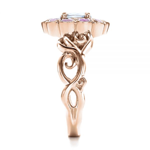 14k Rose Gold 14k Rose Gold Custom Flower Top White And Purple Sapphire Engagement Ring - Side View - 101932