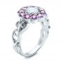 14k White Gold 14k White Gold Custom Flower Top White And Purple Sapphire Engagement Ring - Three-Quarter View -  101932 - Thumbnail