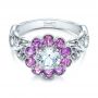  Platinum Custom Flower Top White And Purple Sapphire Engagement Ring - Flat View -  101932 - Thumbnail