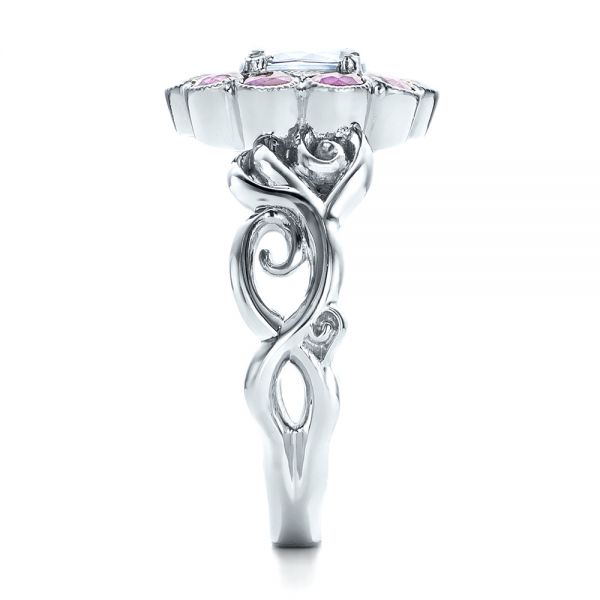 Platinum Custom Flower Top White And Purple Sapphire Engagement Ring - Side View - 101932