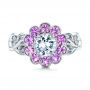  Platinum Custom Flower Top White And Purple Sapphire Engagement Ring - Top View -  101932 - Thumbnail