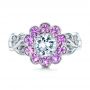 18k White Gold 18k White Gold Custom Flower Top White And Purple Sapphire Engagement Ring - Top View -  101932 - Thumbnail