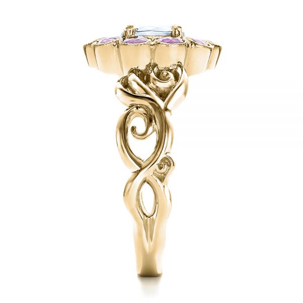 14k Yellow Gold 14k Yellow Gold Custom Flower Top White And Purple Sapphire Engagement Ring - Side View - 101932