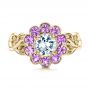 14k Yellow Gold 14k Yellow Gold Custom Flower Top White And Purple Sapphire Engagement Ring - Top View -  101932 - Thumbnail