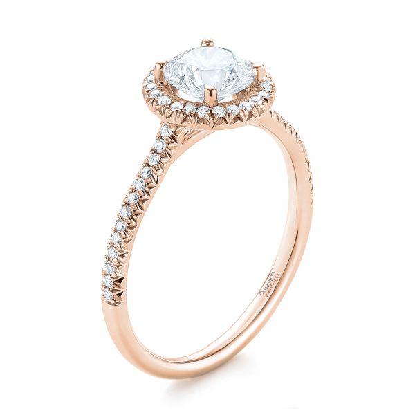 14k Rose Gold 14k Rose Gold Custom French Cut Halo Diamond Engagement Ring - Three-Quarter View - 104253