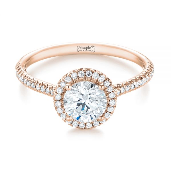 14k Rose Gold 14k Rose Gold Custom French Cut Halo Diamond Engagement Ring - Flat View -  104253