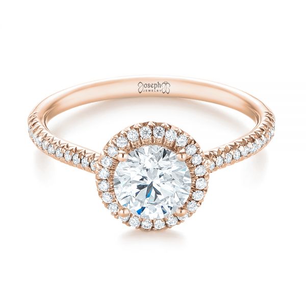14k Rose Gold 14k Rose Gold Custom French Cut Halo Diamond Engagement Ring - Flat View - 104253