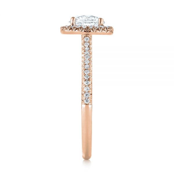 18k Rose Gold 18k Rose Gold Custom French Cut Halo Diamond Engagement Ring - Side View -  104253