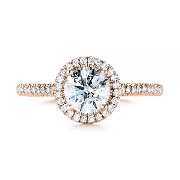 14k Rose Gold 14k Rose Gold Custom French Cut Halo Diamond Engagement Ring - Top View -  104253