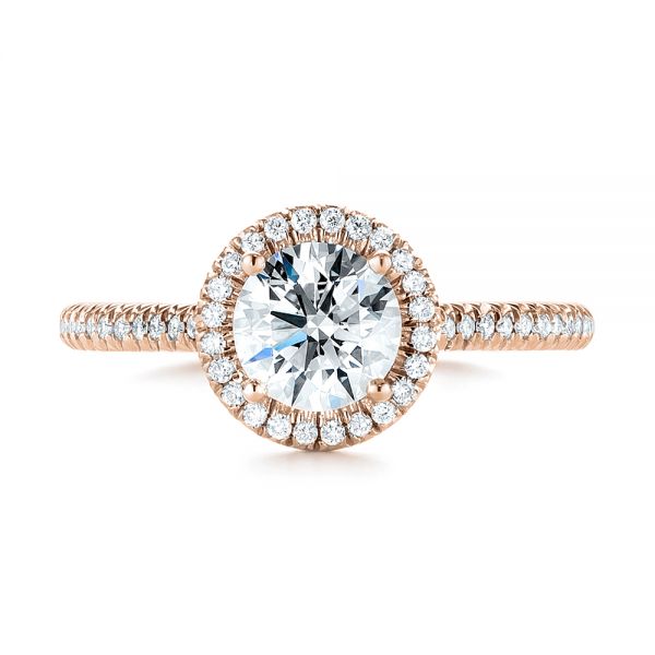 14k Rose Gold 14k Rose Gold Custom French Cut Halo Diamond Engagement Ring - Top View - 104253