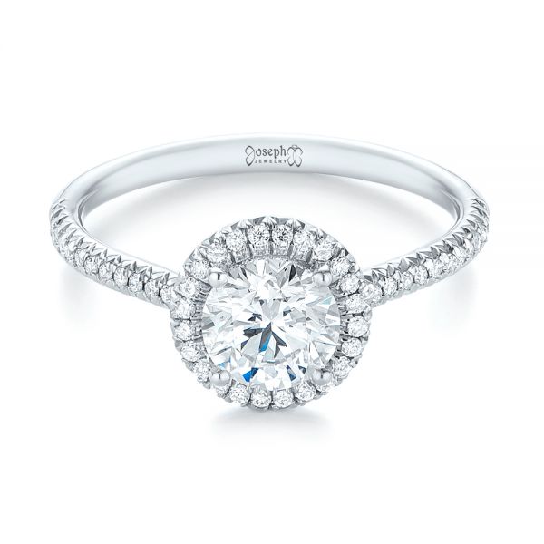 14k White Gold Custom French Cut Halo Diamond Engagement Ring - Flat View - 104253