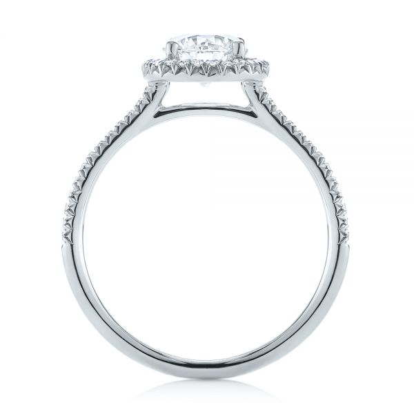 14k White Gold Custom French Cut Halo Diamond Engagement Ring - Front View -  104253