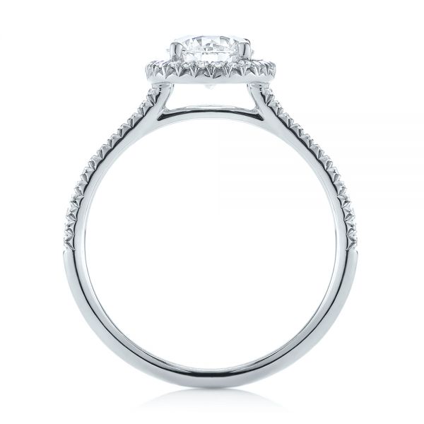 14k White Gold Custom French Cut Halo Diamond Engagement Ring - Front View - 104253