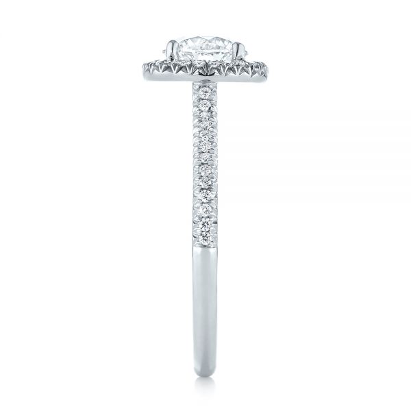 14k White Gold Custom French Cut Halo Diamond Engagement Ring - Side View - 104253