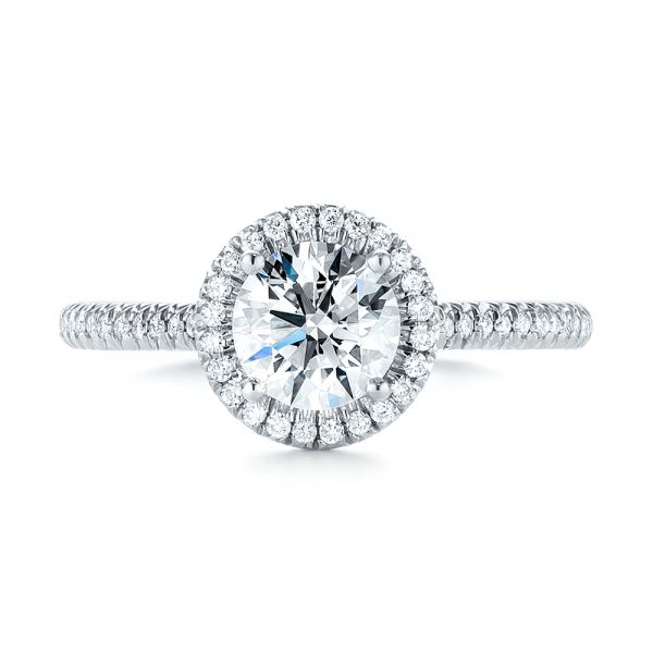 18k White Gold 18k White Gold Custom French Cut Halo Diamond Engagement Ring - Top View -  104253