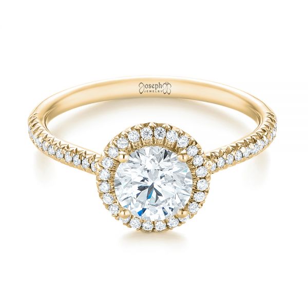 14k Yellow Gold 14k Yellow Gold Custom French Cut Halo Diamond Engagement Ring - Flat View -  104253