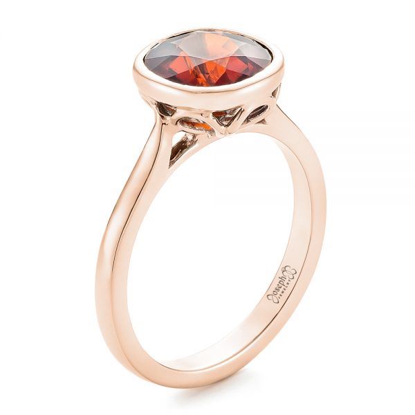14k Rose Gold 14k Rose Gold Custom Garnet Solitaire Engagement Ring - Three-Quarter View - 102268