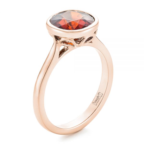 18k Rose Gold 18k Rose Gold Custom Garnet Solitaire Engagement Ring - Three-Quarter View -  102268