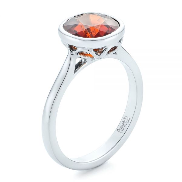 18k White Gold 18k White Gold Custom Garnet Solitaire Engagement Ring - Three-Quarter View -  102268