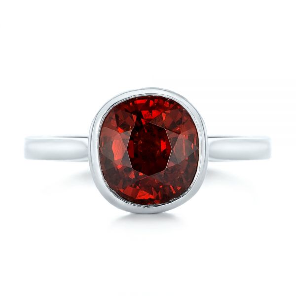  Platinum Custom Garnet Solitaire Engagement Ring - Top View -  102268