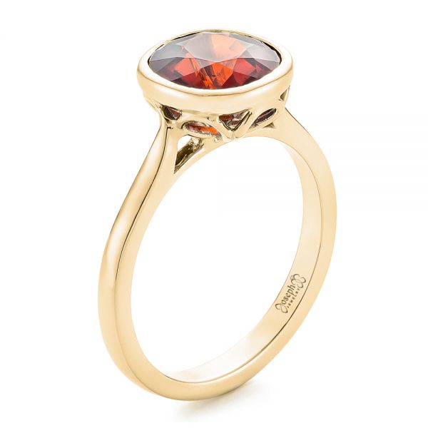 14k Yellow Gold 14k Yellow Gold Custom Garnet Solitaire Engagement Ring - Three-Quarter View -  102268