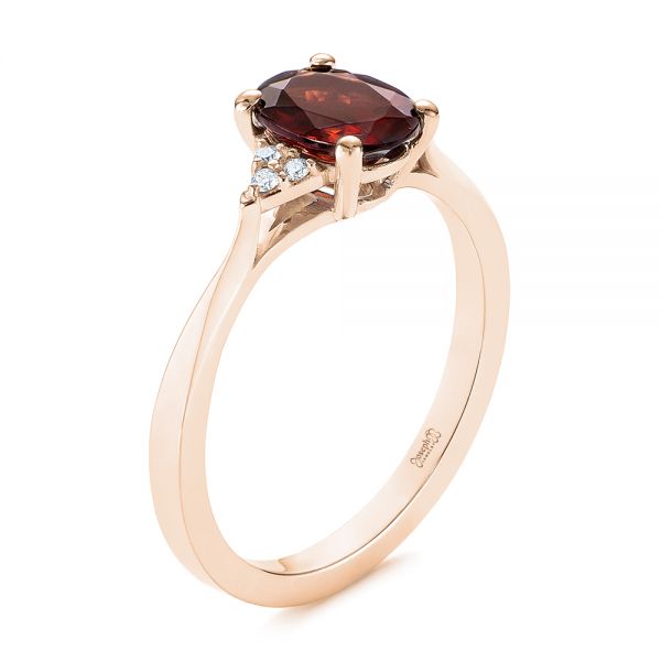 18k Rose Gold 18k Rose Gold Custom Garnet And Diamond Cluster Engagement Ring - Three-Quarter View -  104870