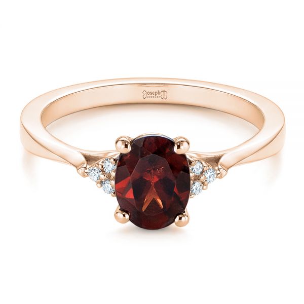 18k Rose Gold 18k Rose Gold Custom Garnet And Diamond Cluster Engagement Ring - Flat View -  104870