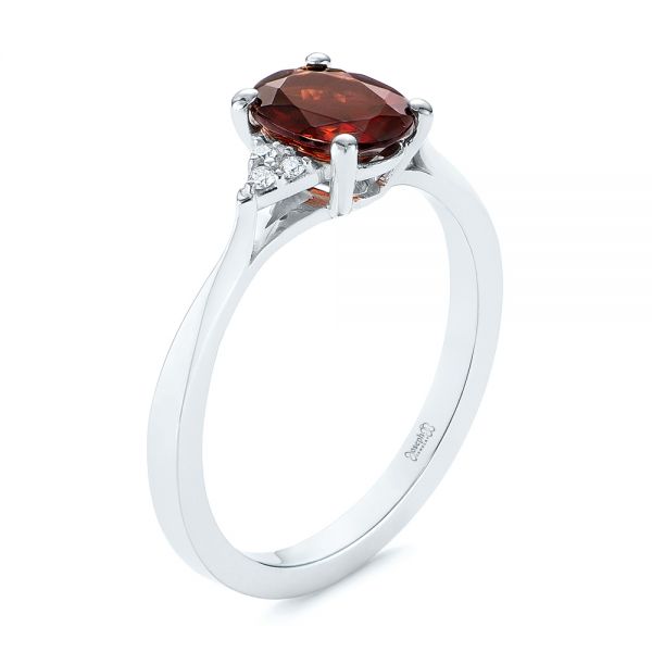 18k White Gold Custom Garnet And Diamond Cluster Engagement Ring - Three-Quarter View -  104870