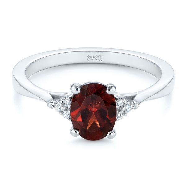 18k White Gold Custom Garnet And Diamond Cluster Engagement Ring - Flat View -  104870