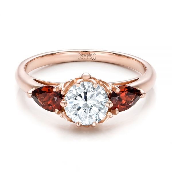 14k Rose Gold Custom Garnet And Diamond Engagement Ring - Flat View -  101156