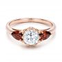 14k Rose Gold Custom Garnet And Diamond Engagement Ring - Flat View -  101156 - Thumbnail