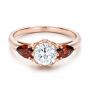 14k Rose Gold Custom Garnet And Diamond Engagement Ring - Flat View -  101156 - Thumbnail