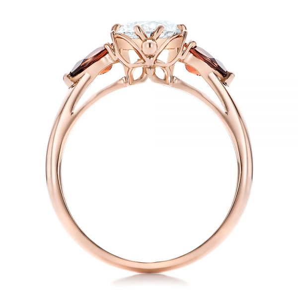 14k Rose Gold Custom Garnet And Diamond Engagement Ring - Front View -  101156