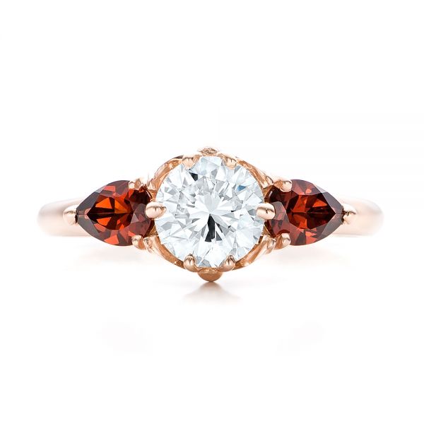 14k Rose Gold Custom Garnet And Diamond Engagement Ring - Top View -  101156