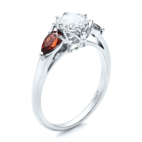 14k White Gold 14k White Gold Custom Garnet And Diamond Engagement Ring - Three-Quarter View -  101156