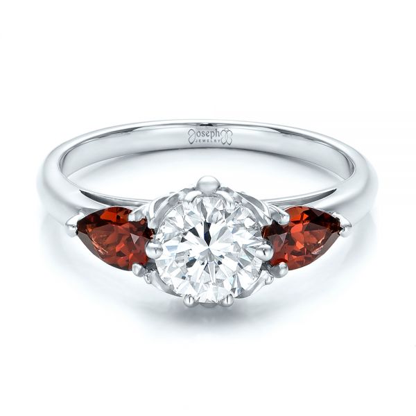 14k White Gold 14k White Gold Custom Garnet And Diamond Engagement Ring - Flat View -  101156