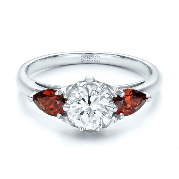 Platinum Platinum Custom Garnet And Diamond Engagement Ring - Flat View - 101156