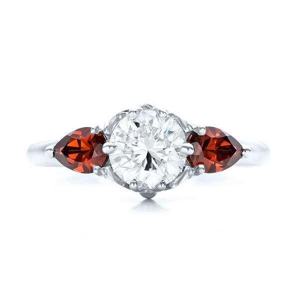 14k White Gold 14k White Gold Custom Garnet And Diamond Engagement Ring - Top View -  101156