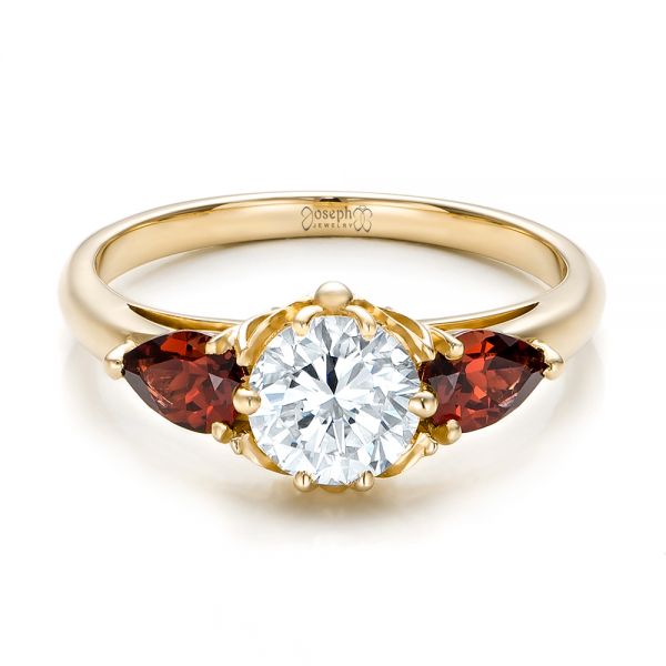 18k Yellow Gold 18k Yellow Gold Custom Garnet And Diamond Engagement Ring - Flat View -  101156