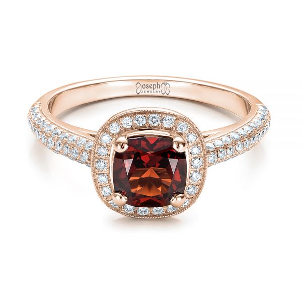 14k Rose Gold 14k Rose Gold Custom Garnet And Diamond Halo Engagement Ring - Flat View - 100925