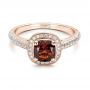 18k Rose Gold 18k Rose Gold Custom Garnet And Diamond Halo Engagement Ring - Flat View -  100925 - Thumbnail
