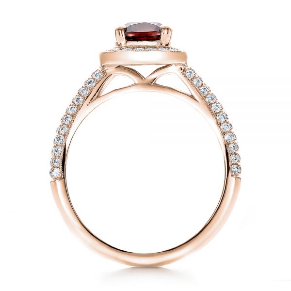 14k Rose Gold 14k Rose Gold Custom Garnet And Diamond Halo Engagement Ring - Front View -  100925