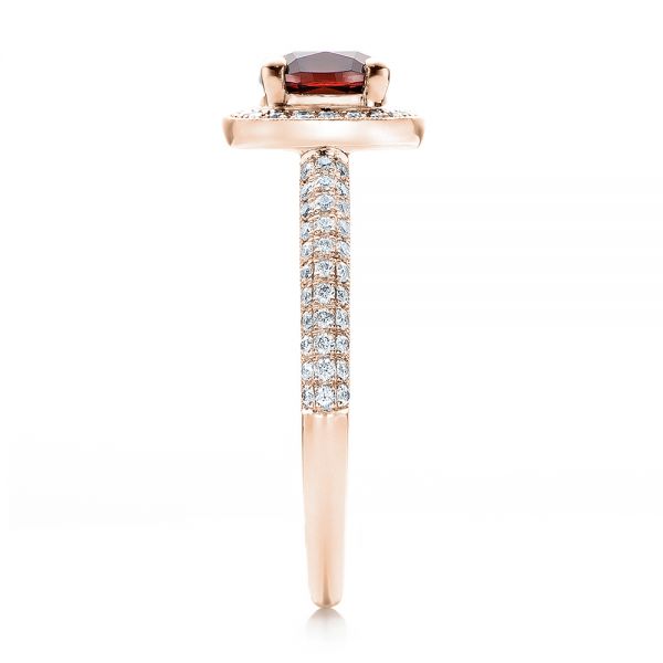 18k Rose Gold 18k Rose Gold Custom Garnet And Diamond Halo Engagement Ring - Side View -  100925