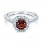  Platinum Custom Garnet And Diamond Halo Engagement Ring - Flat View -  100925 - Thumbnail