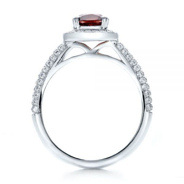 Platinum Custom Garnet And Diamond Halo Engagement Ring - Front View - 100925