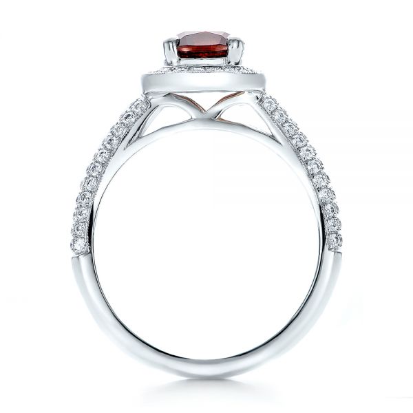 14k White Gold 14k White Gold Custom Garnet And Diamond Halo Engagement Ring - Front View -  100925